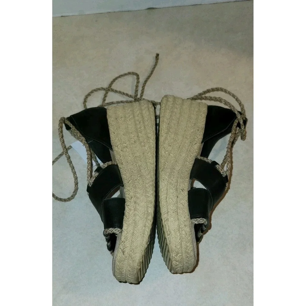 Sbicca Espadrille Womens 9M Black Round Toe Laced Up Wedge Heel Casual Suede‎